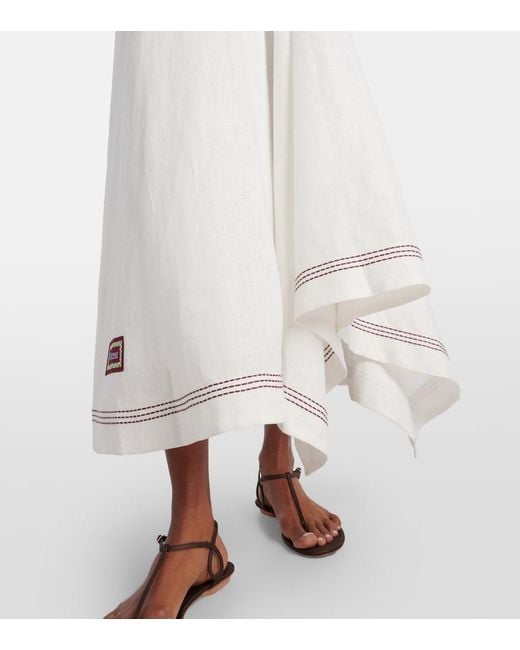 ALÉMAIS White Magnolia Embroidered Linen Midi Dress