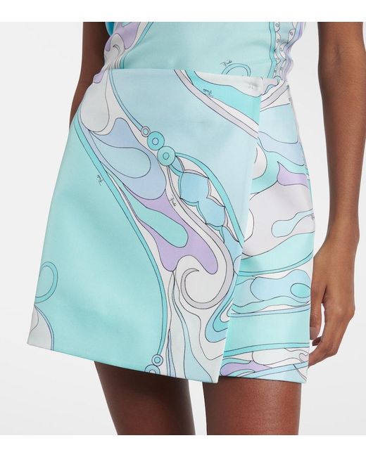 Emilio Pucci Blue Orchidee Silk Twill Miniskirt