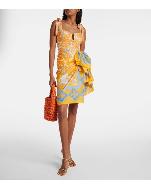 LaDoubleJ Yellow Printed Cotton And Silk Beach Cover-up