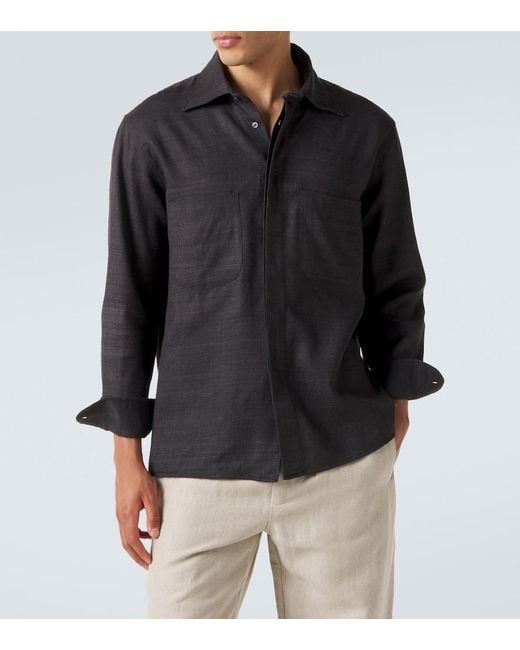 Saman Amel Black Regis Silk Shirt Jacket for men