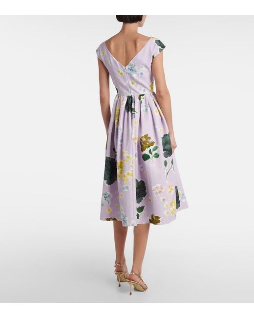 Erdem White Floral Cotton-Blend Faille Midi Dress