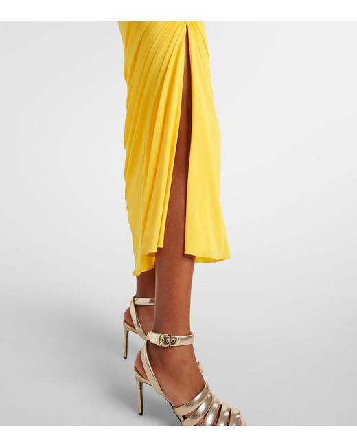 Alaïa Yellow Asymmetric Gathered Jersey Midi Dress