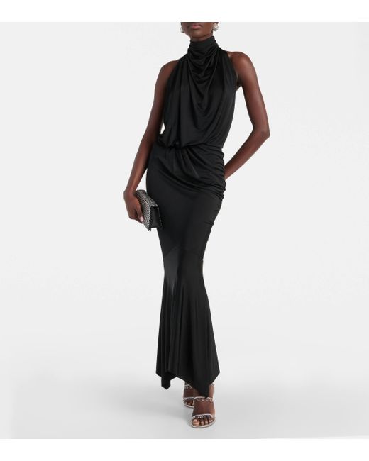 Alexandre Vauthier Black High-neck Draped Maxi Dress