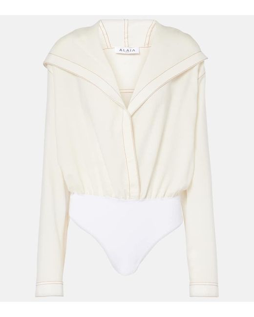 Alaïa White Hooded Wool-Blend Bodysuit