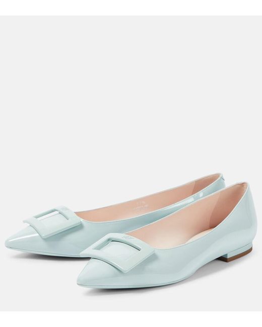 Roger Vivier Blue Gommettine Patent Leather Ballet Flats