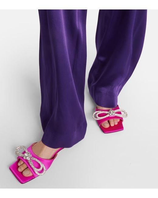 Mach & Mach Pink Verzierte Pantoletten Double Bow Aus Satin