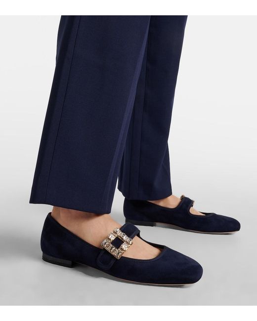 Roger Vivier Blue Tres Vivier Suede Mary Jane Flats