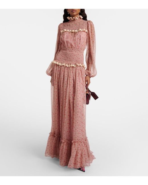 Dolce & Gabbana Red Floral Silk And Cotton Chiffon Gown