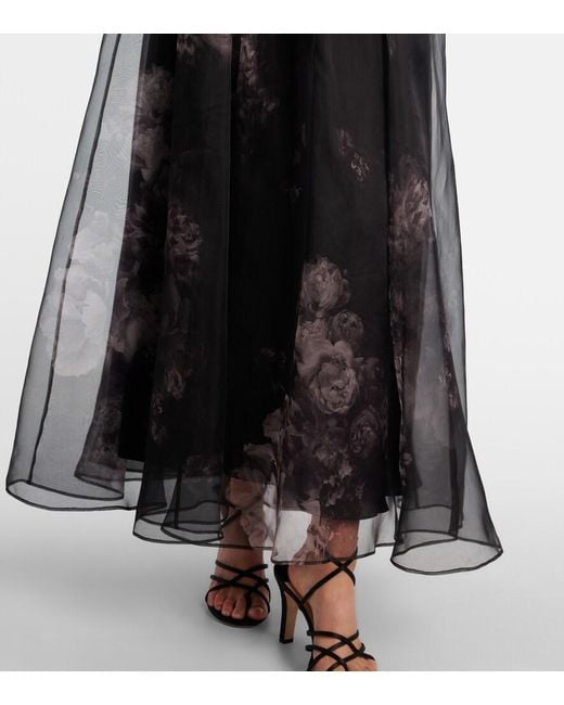 Zimmermann Black Hypnotic Floral Silk Organza Maxi Skirt
