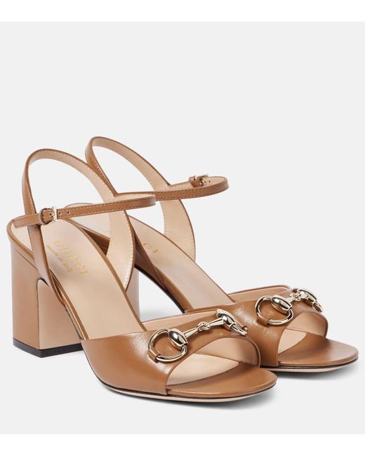 Gucci Brown Lady Horsebit-Embellished Leather Sandals