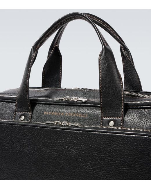 Brunello Cucinelli Black Leather Briefcase for men