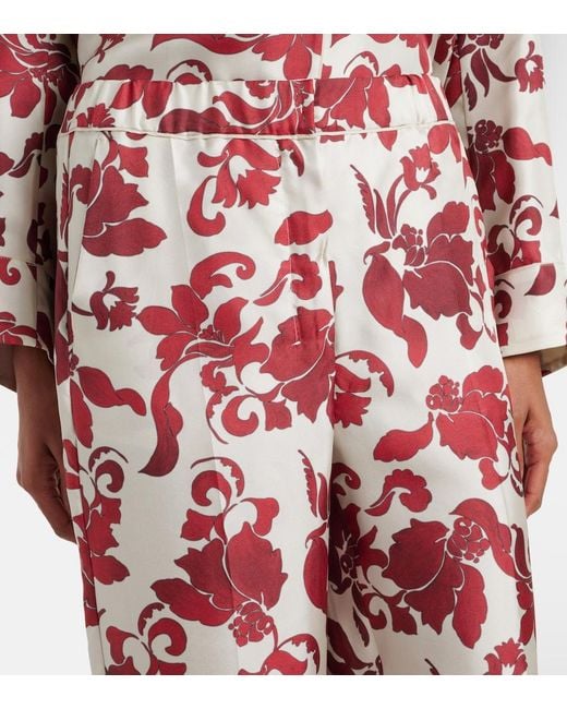 Max Mara Red Leda Printed Silk Wide-Leg Pants