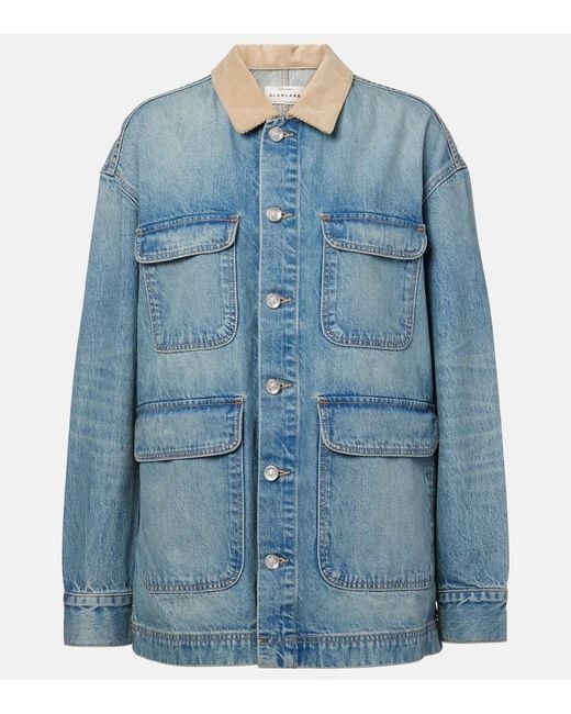SLVRLAKE Denim Blue Hayden Corduroy-Trimmed Denim Jacket