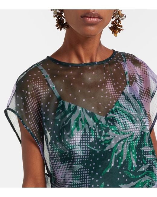 Dries Van Noten Blue Printed Silk Organza Top