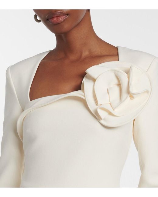Roland Mouret White Floral-Applique Crepe Midi Dress