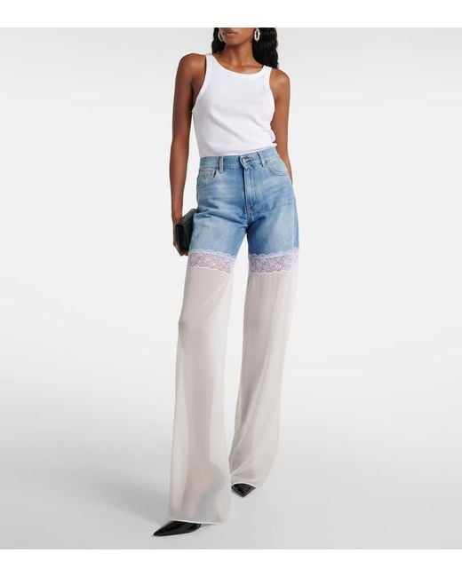 Nensi Dojaka Blue High-Rise Wide-Leg Jeans Mit Tuell