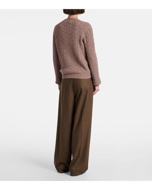 Loro Piana Brown Treccia Cable-Knit Cashmere Cardigan