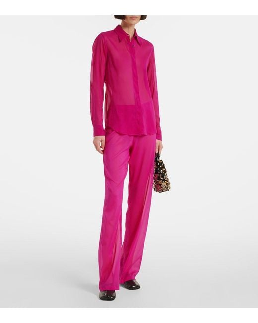 Dries Van Noten Pink High-Rise Silk-Blend Wide-Leg Pants