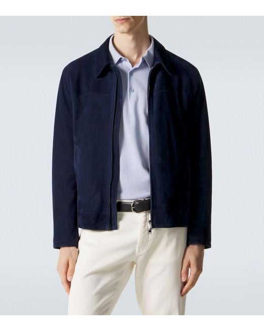 Brioni Blue Suede Blouson Jacket for men