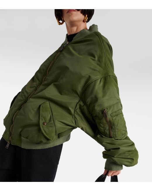 Balenciaga Green Off Shoulder Technical Bomber Jacket
