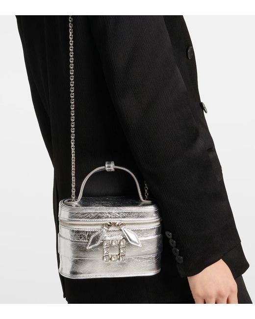 Roger Vivier White Tres Vivier Metallic Leather Vanity Bag