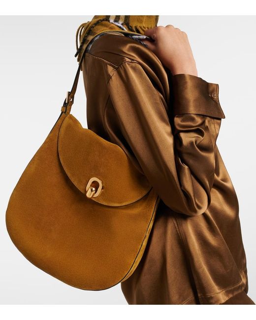 SAVETTE Brown Schultertasche Tondo Large Aus Veloursleder