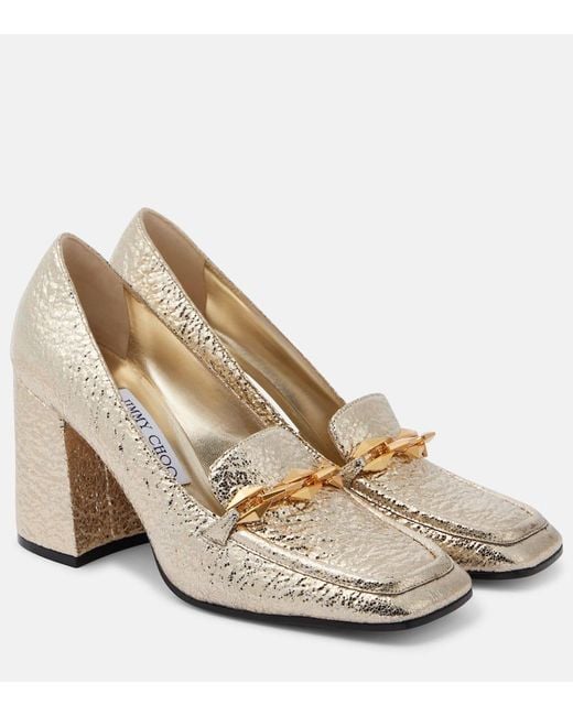 Jimmy Choo Metallic Diamond Tilda 80 Loafer Pumps