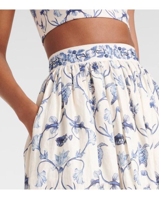 Agua Bendita White Printed High-Rise Linen Maxi Skirt