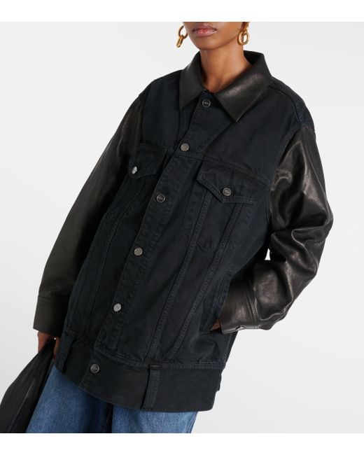 Khaite Black Grizzo Leather-trimmed Denim Jacket