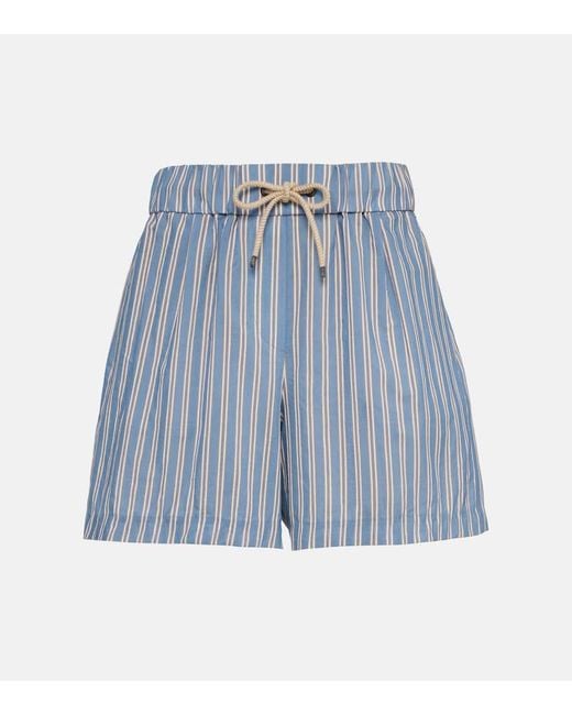 Shorts in seta e cotone a righe di Brunello Cucinelli in Blue