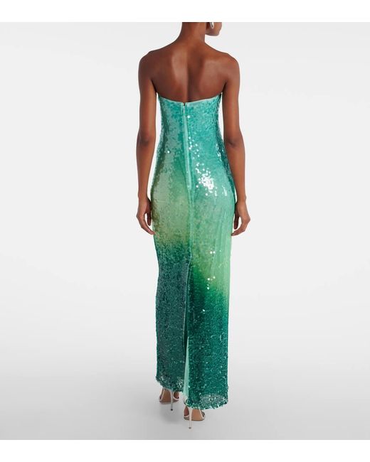 Jonathan Simkhai Green Translucent Sequined Semi-Sheer Gown