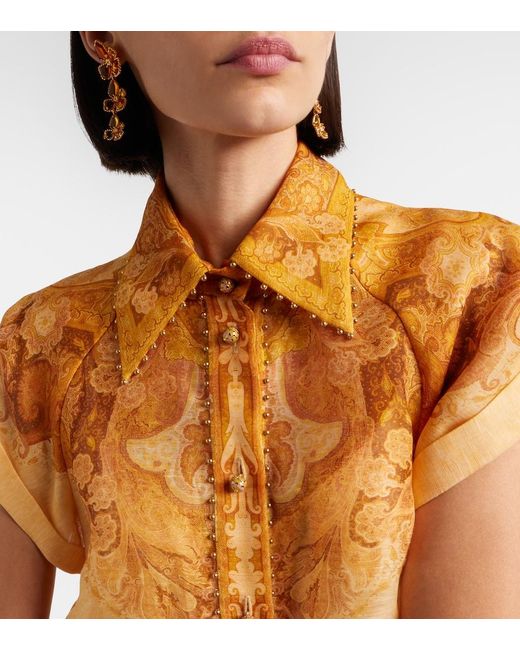 Zimmermann Orange Como Paisley Linen And Silk Blouse