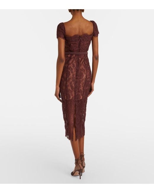 Self-Portrait Purple Belted Floral Lace Midi Dress