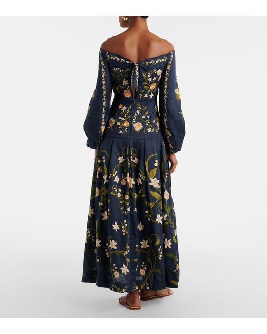 Agua Bendita Blue Senlis Off-Shoulder Cotton Maxi Dress
