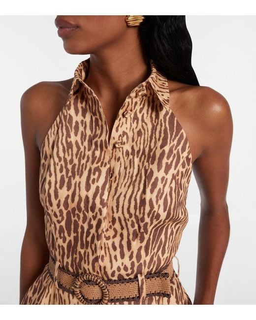 Zimmermann Brown Printed Linen Jumpsuit