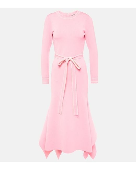 Monique Lhuillier Pink Belted Knitted Midi Dress