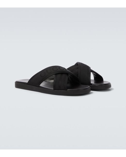 Gucci Black Logo Jacquard Sandals for men