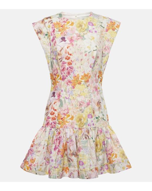 Zimmermann Multicolor Harmony Floral Ruffled Linen Minidress