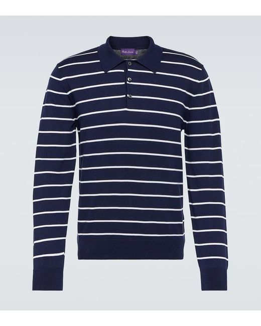 Ralph Lauren Purple Label Blue Striped Cotton Pique Polo Shirt for men