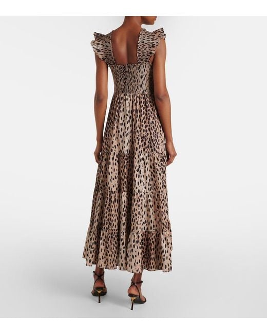Rixo Brown Tiered Leopard-Print Cotton Maxi Dress