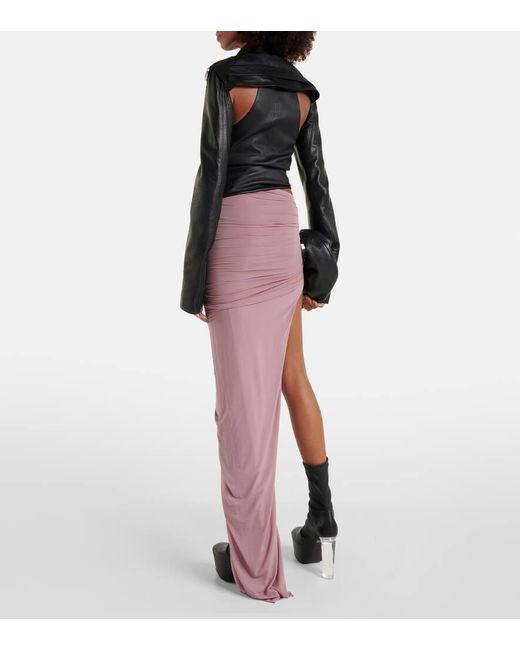 Rick Owens Pink Asymmetric High-Rise Cupro-Blend Maxi Skirt