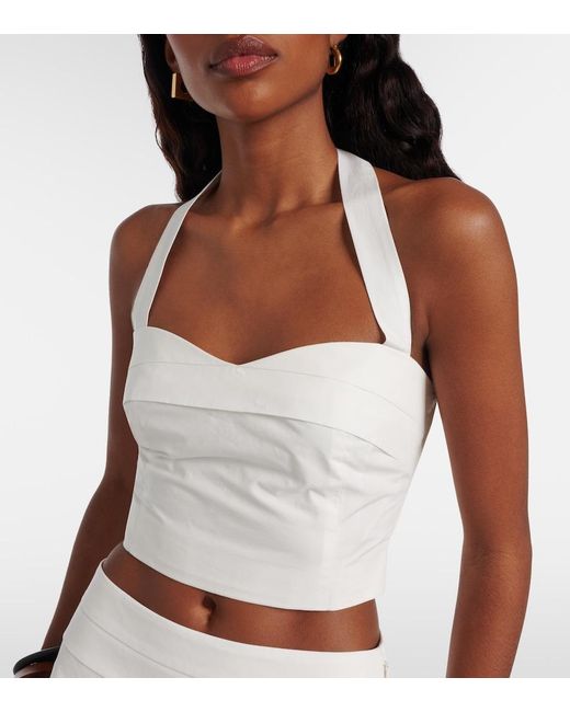Posse White Rue Halterneck Cotton Crop Top