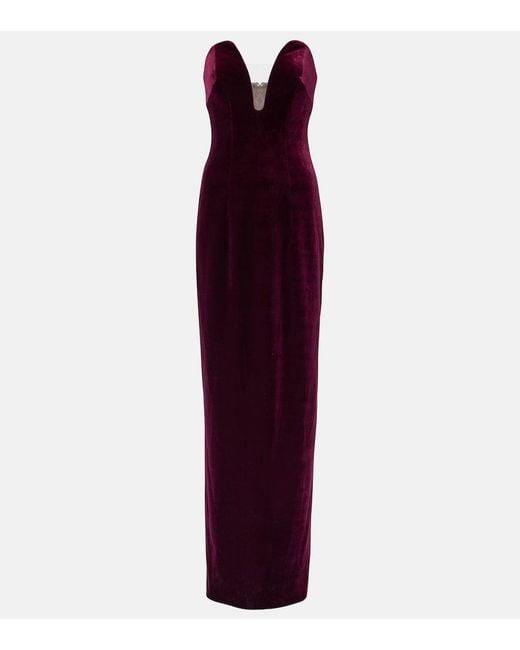 Monique Lhuillier Purple Strapless Velvet Gown