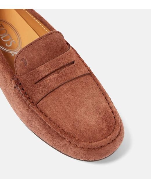 Tod's Brown Mokassins City Gommino Aus Veloursleder