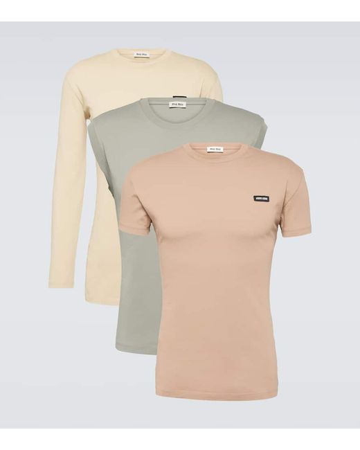 Set de 3 camisetas de jersey de algodon Miu Miu de hombre de color Natural