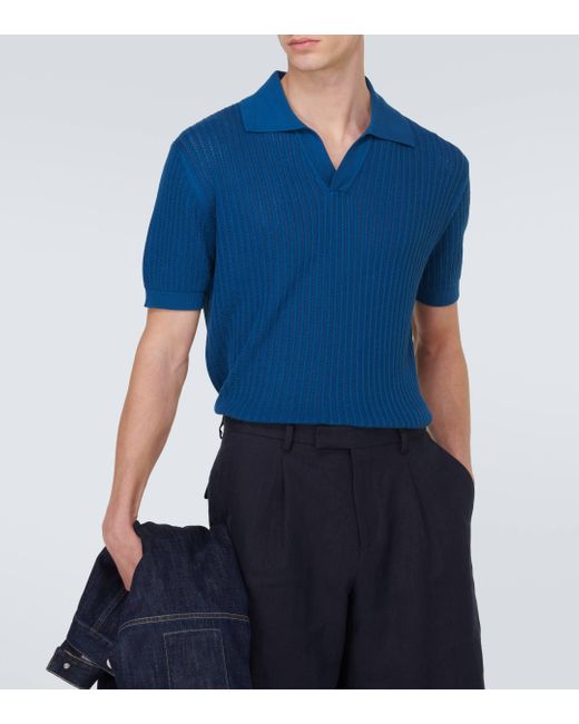 Frescobol Carioca Blue Rino Ribbed-knit Cotton Polo Shirt for men