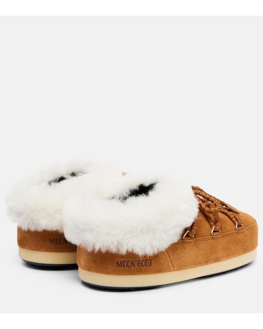 Moon Boot Brown Evx Shearling-Trimmed Suede Mules