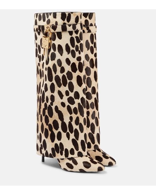 Givenchy Yellow Shark Lock Leopard-Print Pony Hair Knee-High Boots