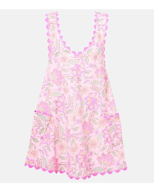 Juliet Dunn Pink Floral Printed Cotton Minidress