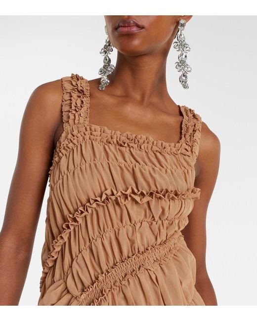 Magda Butrym Brown Ruched Ruffled Cotton Midi Dress